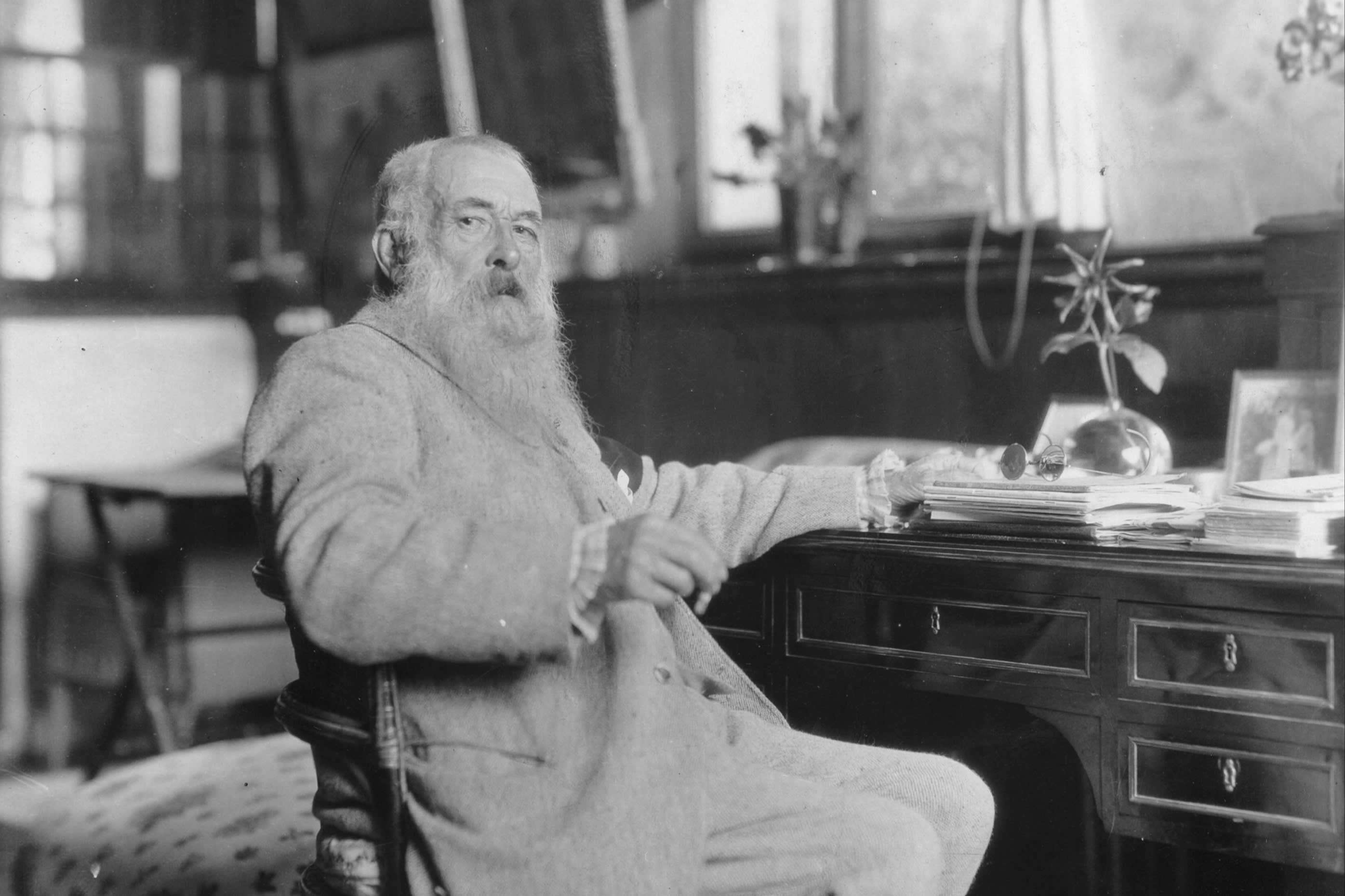 A monochrome photo of Claude Monet