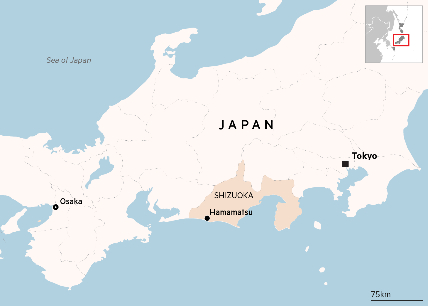 Map showing Hamamatsu, Japan