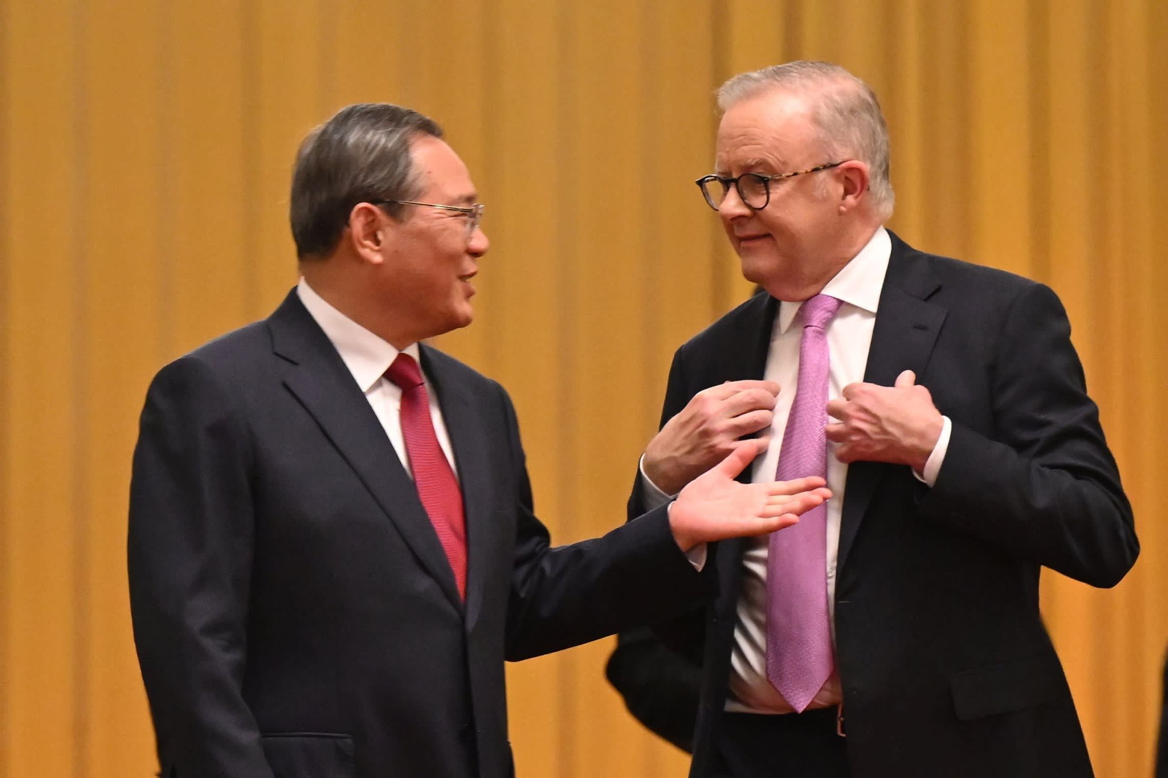Australia’s Prime Minister Anthony Albanese and China’s Premier Li Qiang in the Great Hall of the People in Beijing in July