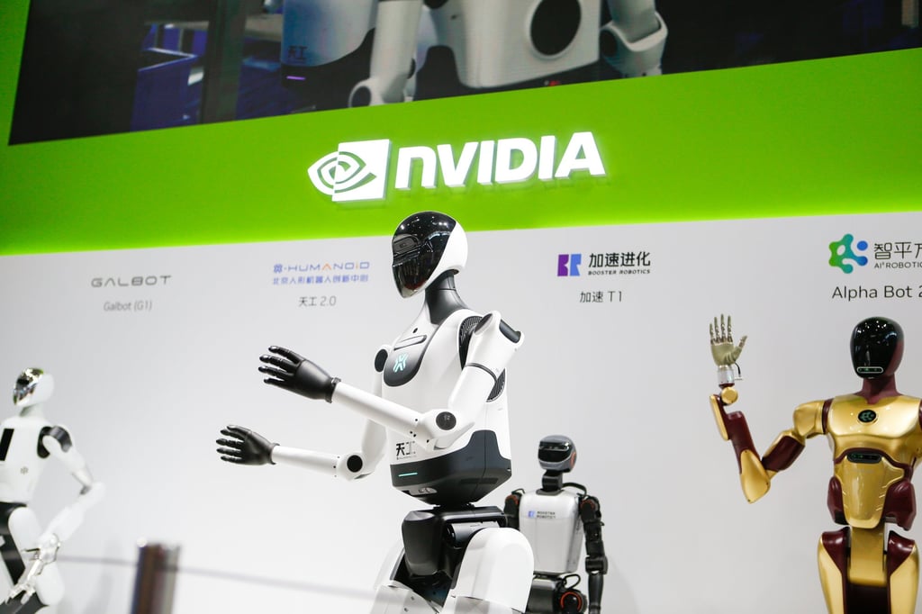 Robots displayed at Nvidia’s booth during the China International Supply Chain Expo in Beijing last month. Photo: Xinhua