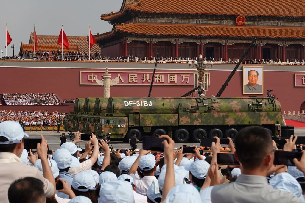 Intercontinental ballistic missile the DF-31BJ made its debut at the September 3 parade in Beijing. Its name, Dongfeng, means “east wind” and was said to have been inspired by a 1957 speech by Mao Zedong. Photo: Reuters