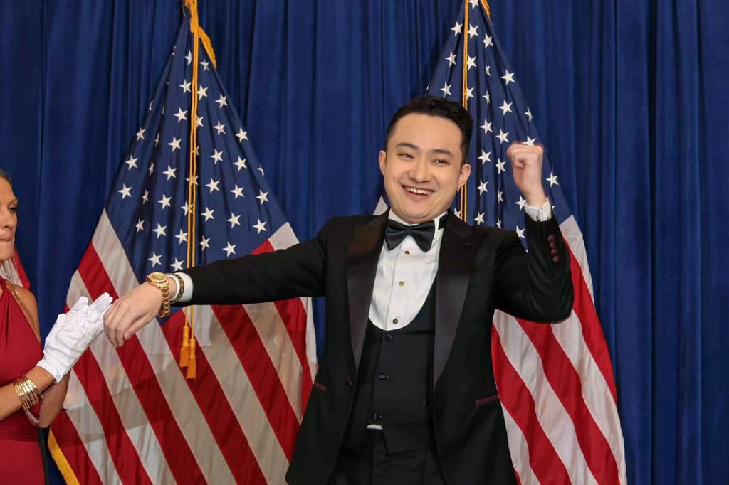 Tron founder Justin Sun strikes a pose during US President Donald Trump’s dinner for cryptocurrency investors in May. Photo: Justin Sun