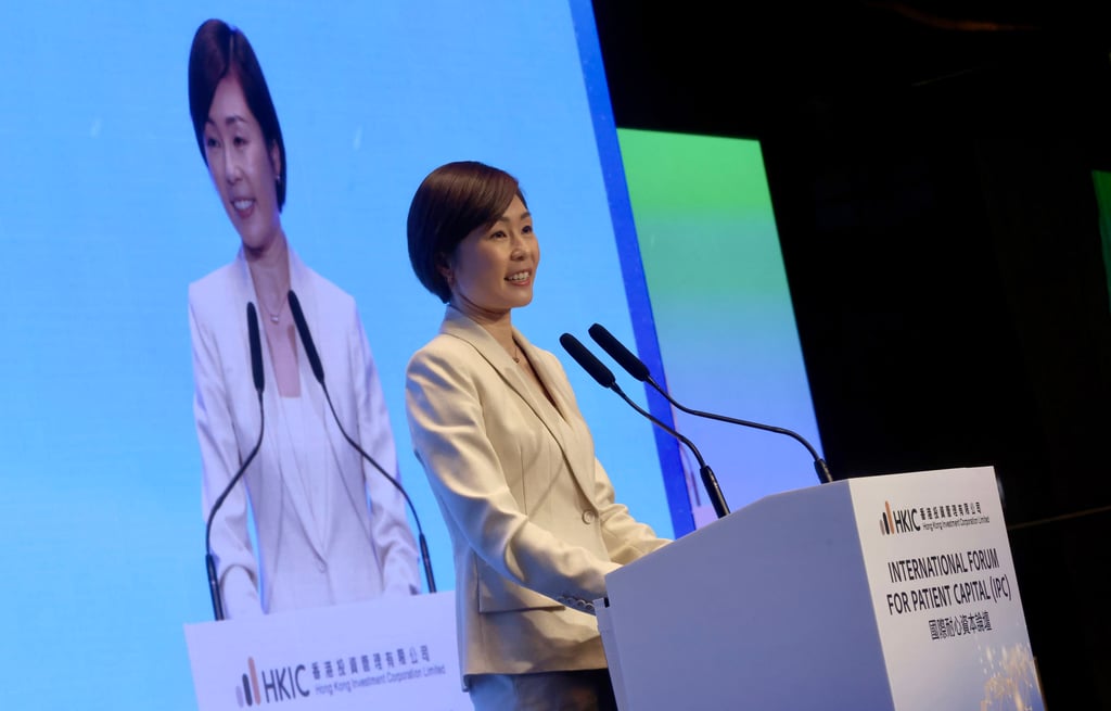 Hong Kong Investment Corporation (HKIC) CEO Clara Chan Ka-chai during the International Forum for Patient Capital (IPC) at Regent Hong Kong on May 22, 2025. Photo: Jonathan Wong