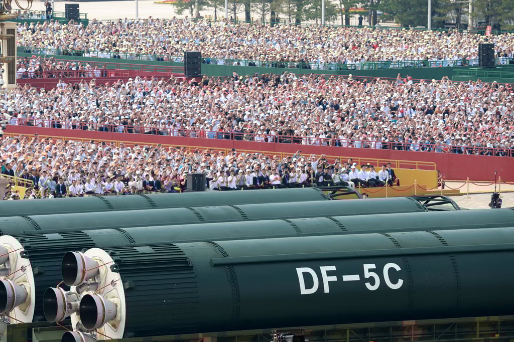 Official commentary on the DF-5C emphasised that it was “always on alert and capable of striking anywhere in the world”. Photo: China Daily via Reuters Official commentary on the DF-5C emphasised that it was “always on alert and capable of striking anywhere in the world”. Photo: China Daily via Reuters