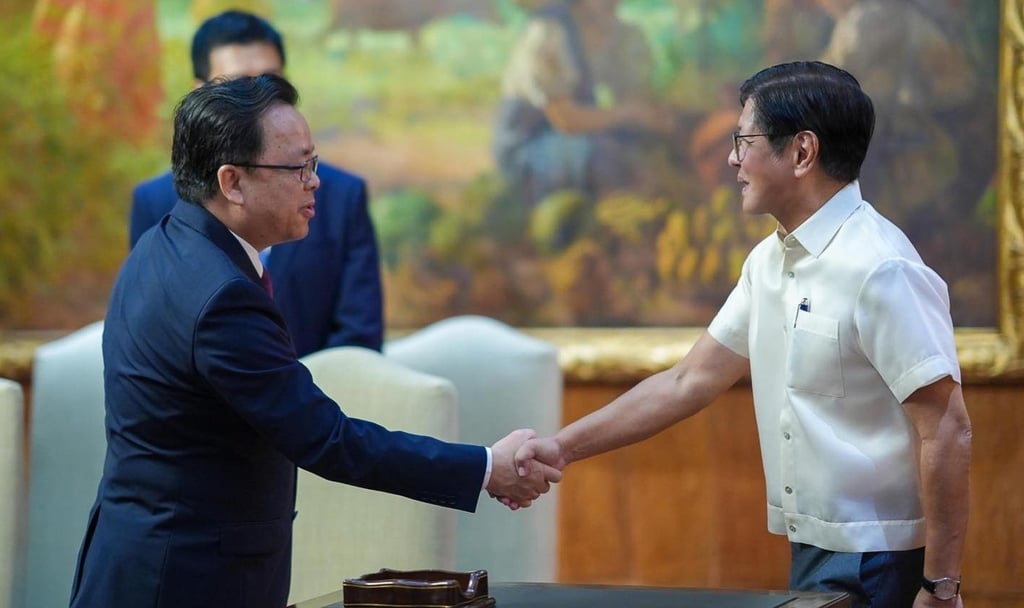 Chinese ambassador Huang Xilian and Philippine President Ferdinand Marcos Jnr in Manila on Thursday. Photo: Handout