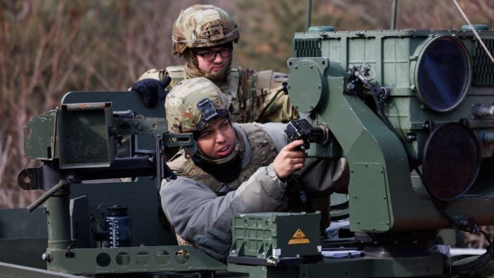 Soldiers with the US Army’s Second Infantry Division on an armoured vehicle during a joint exercise with the South Korea Army at Rodriguez complex in Pocheon, South Korea, last month