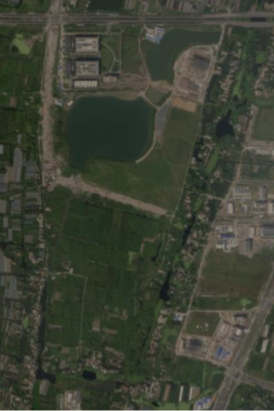 The image shows a satellite photo of developed land, including the data centres