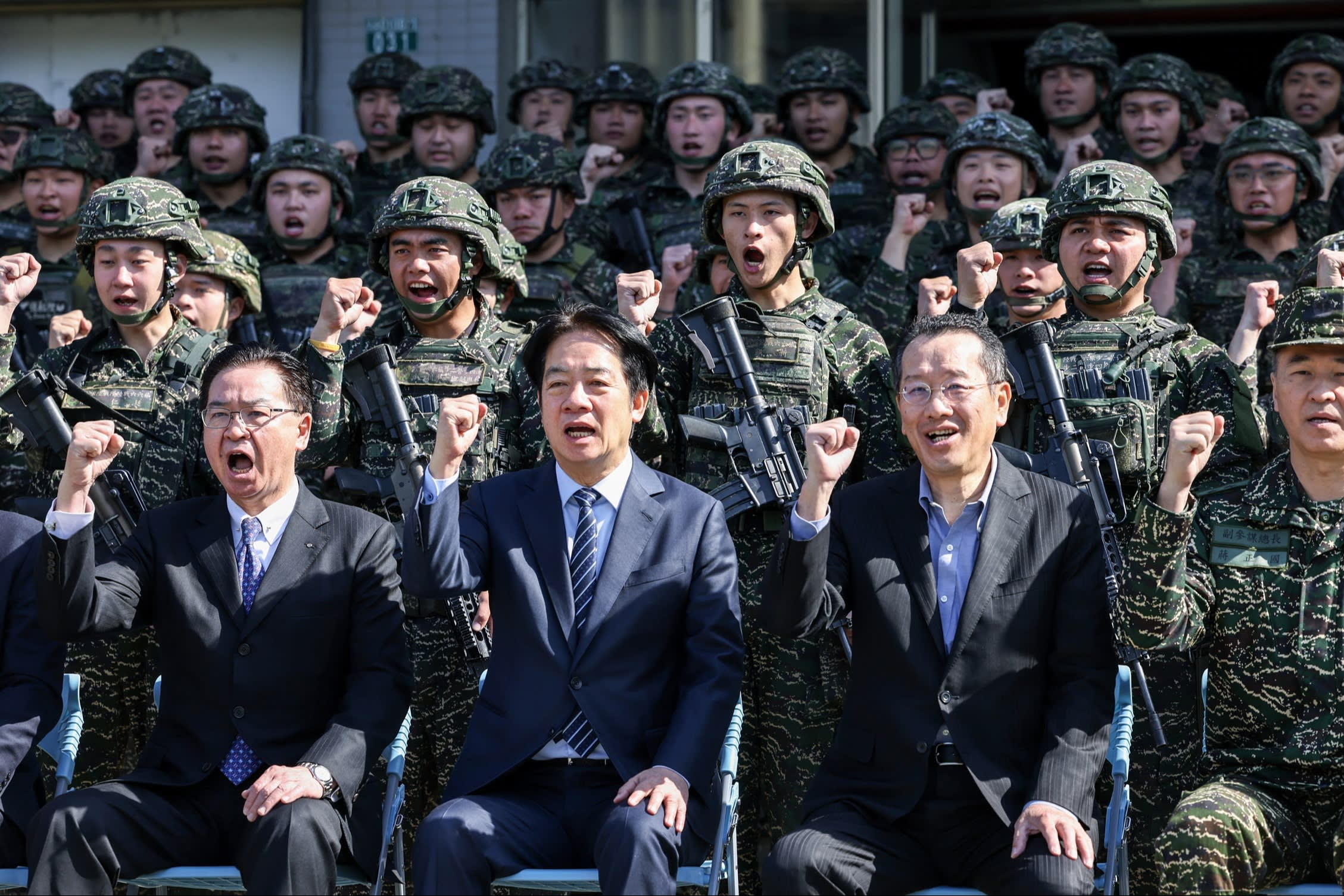 from L-R: Taiwan’s National Security Council Secretary-General Joseph Wu, Taiwan’s President Lai Ching-te and Taiwan’s Defence Minister Wellington Koo in Taipei