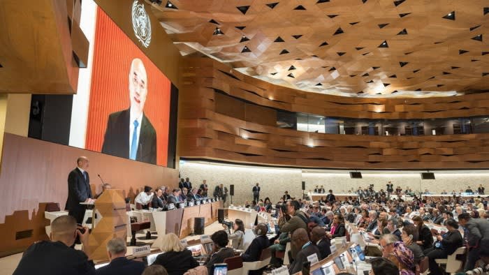 Liu Guozhong, vice-premier of China, addresses the UN’s World Health Assembly in Geneva in May