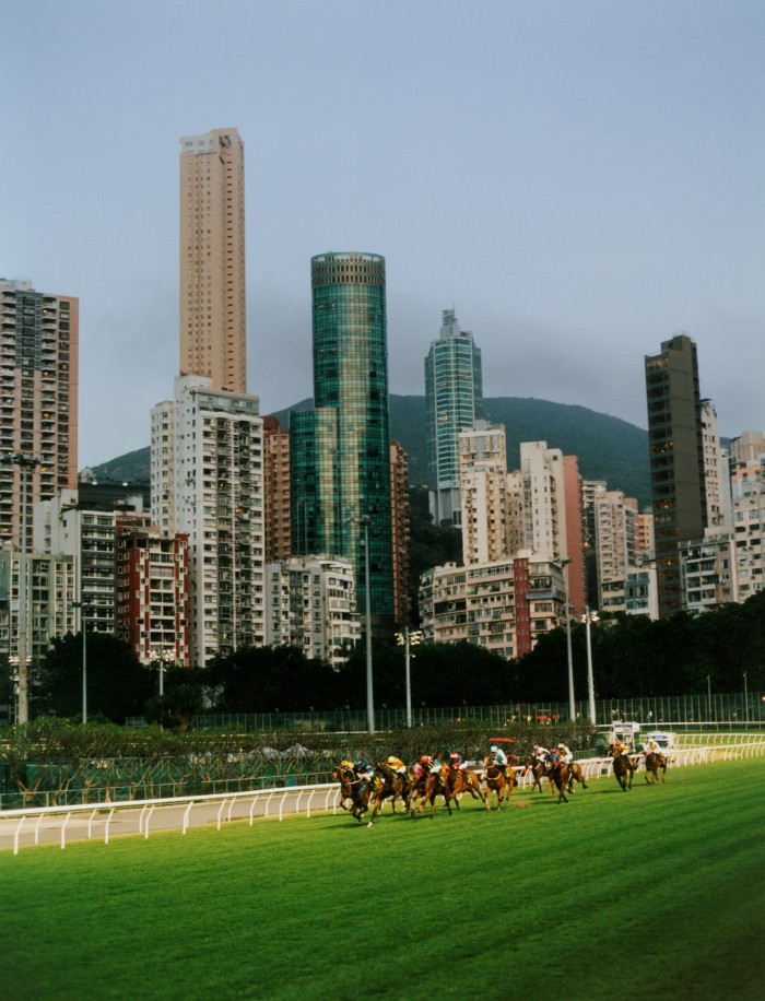 A race under way at Happy Valley racecourse