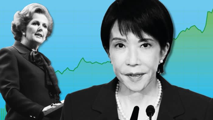 Montage image of Sanae Takaichi, Margaret Thatcher, and a line chart