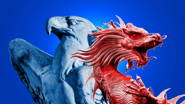 An FT montage showing an American eagle in blue and a Chinese dragon in red