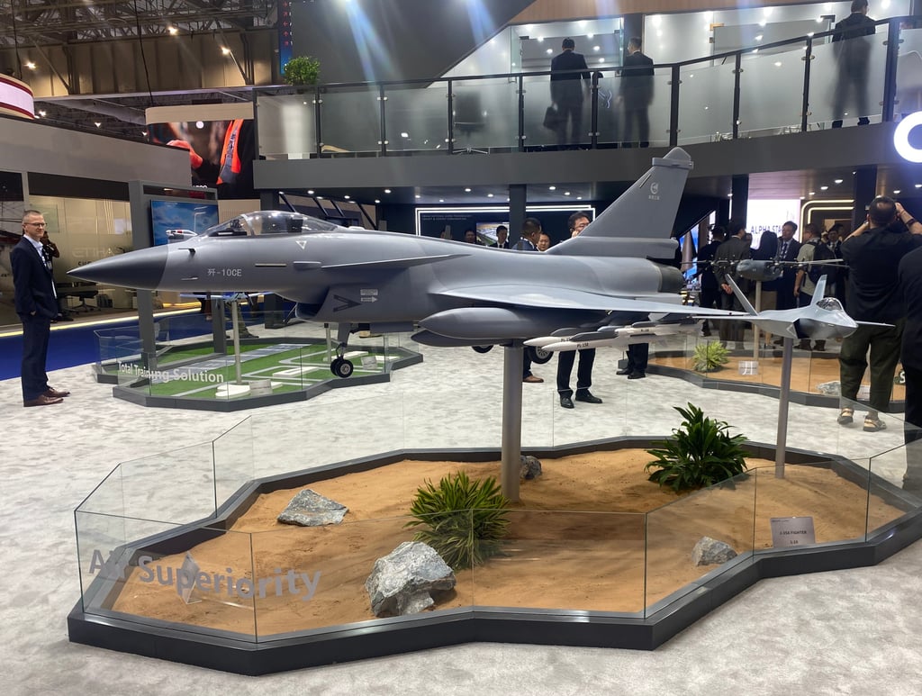 Catic’s booth at the Dubai Air Show features scale models of two Chinese fighter jets: the J-10CE and the J-35A. Photo: Handout Catic’s booth at the Dubai Air Show features scale models of two Chinese fighter jets: the J-10CE and the J-35A. Photo: Handout