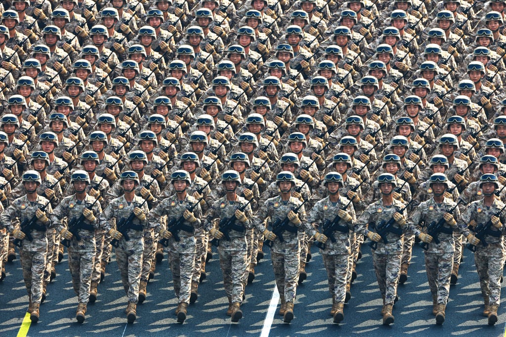 A foot formation marches through Tiananmen Square during a military parade in Beijing, China on September 3. Photo: Xinhua A foot formation marches through Tiananmen Square during a military parade in Beijing, China on September 3. Photo: Xinhua