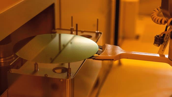 A robotic arm moves a silicon wafer in the UK at a facility formerly owned by Nexperia. The company’s Chinese-packaged chips are used by Europe’s entire defence industry, according to reports in the Netherlands