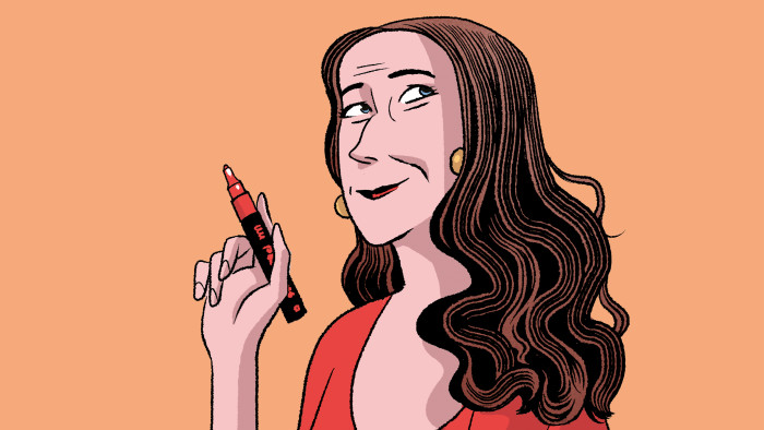 Illustration of a woman holding a red marker and looking to the side