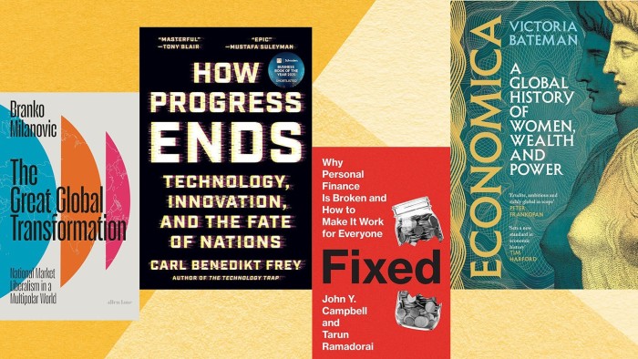 Montage of various covers of books on economics