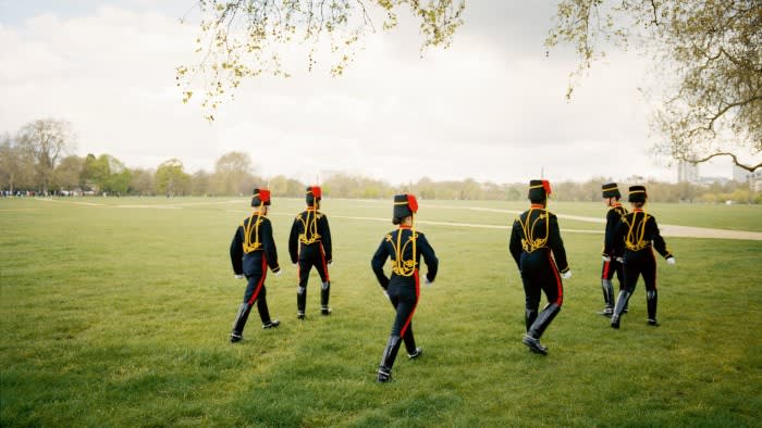 Members of The King’s Troop prepare for a gun salute in London’s Hyde Park to celebrate the monarch’s birthday