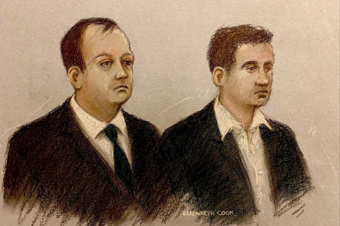 Court artist sketch showing Berry and Cash, both wearing dark jackets and light shirts.