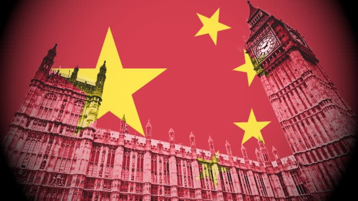 Montage shows the houses of parliament against a backdrop of the Chinese flag