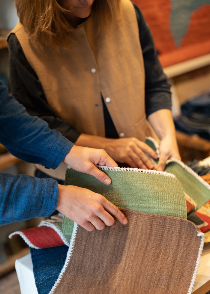 Flatweave colour samples for a custom-made rug