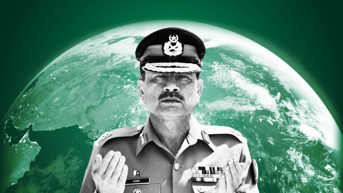Picture of Pakistan Field Marshal Asim Munir in front of a globe