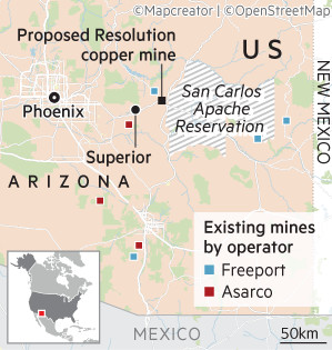 Map showing Arizona mine
