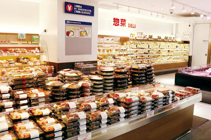 Displays of prepared foods at an OK supermarket