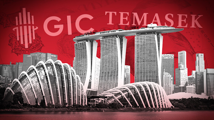 Montage of images of Singapore’s skyline against a background of GIC and Temasek’s logos and Singapore dollars