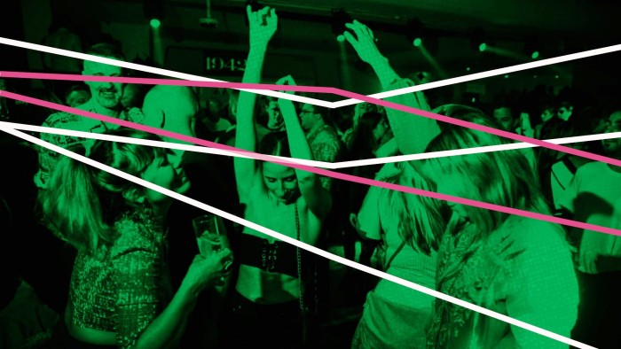 A montage of people dancing and a chart