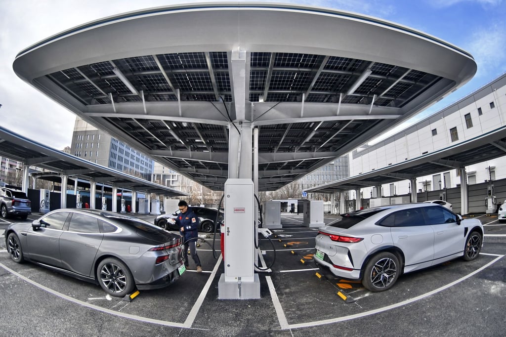 EVs being charged at a smart green supercharging and battery-swapping station that can simultaneously service 57 electric vehicles in Beijing, China, on December 26, 2024. Photo: Xinhua