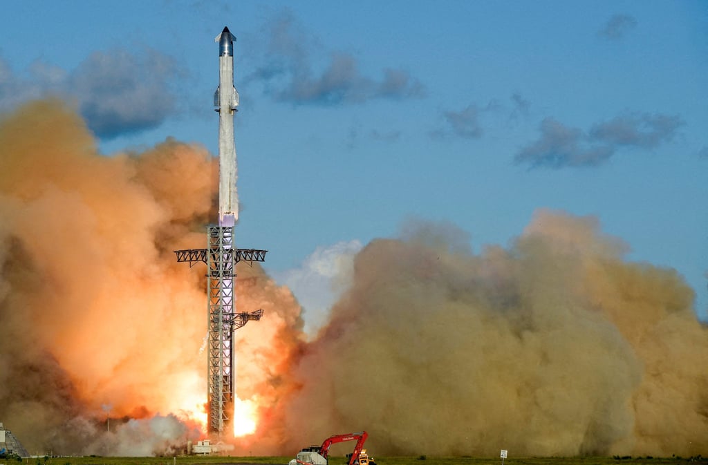 A SpaceX Super Heavy booster carrying the Starship spacecraft lifts off on a test flight at the company’s launch pad in Starbase, Texas. SpaceX, a US aerospace manufacturer, works closely with the Pentagon. Photo: Reuters
