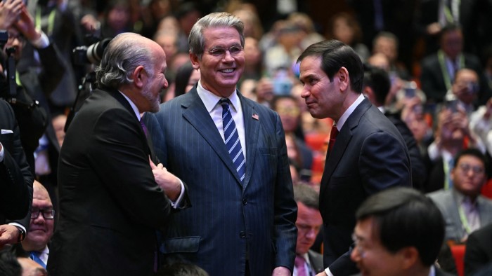 US Treasury secretary Scott Bessent, centre, Marco Rubio, right, and commerce secretary Howard Lutnick