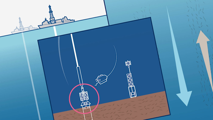 An illustration of Japan’s system for retrieving rare earth-rich mud from the ocean floor