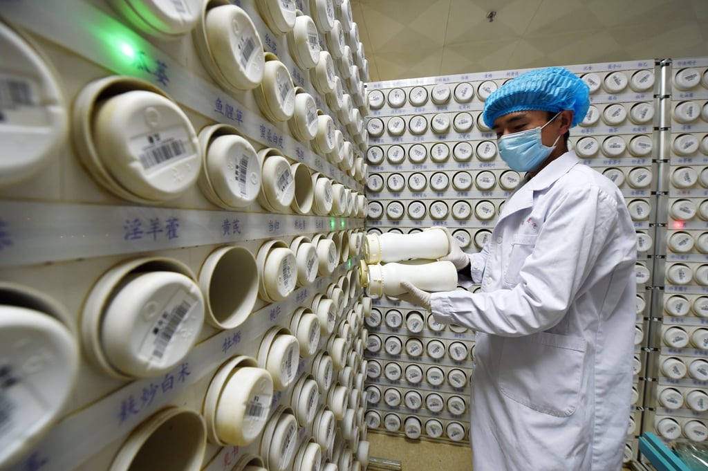 A pharmacist processes the granules of traditional Chinese medicine at Gansu Provincial Hospital in Lanzhou, northwest China’s Gansu Province. Photo: Xinhua
