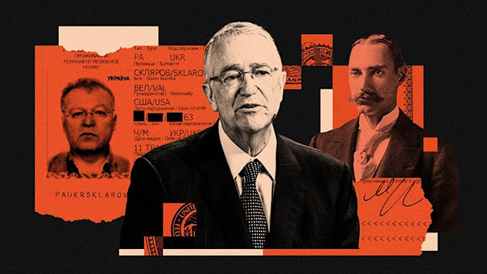 Salinas, centre, is pursuing Val Sklarov, left, for recovery of funds. Sklarov invoked the heritage of the Astor family, which included such famous businessmen as John Jacob Astor IV