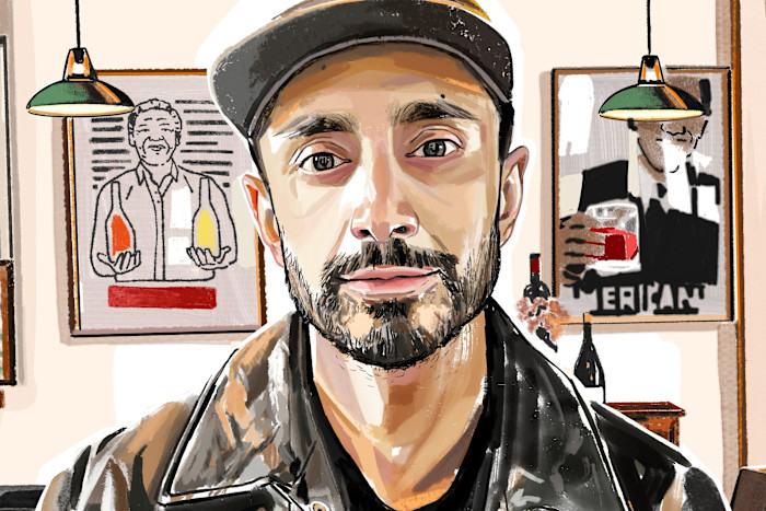 An illustration of a man wearing a black jacket and cap