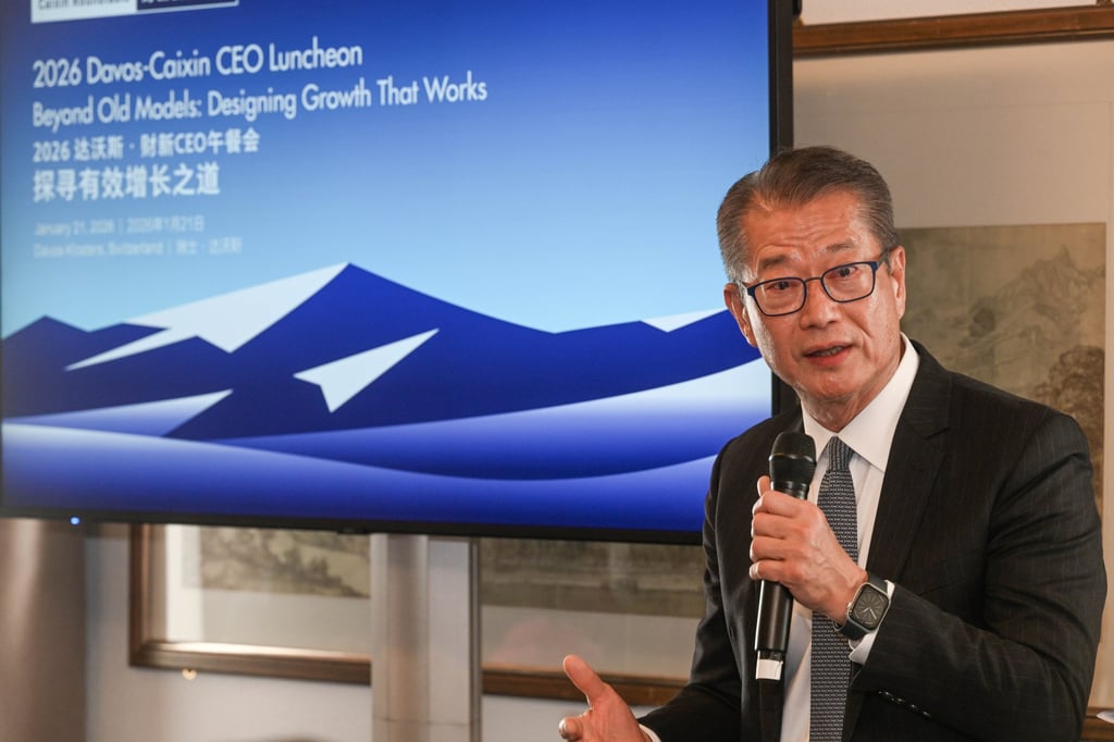 Financial Secretary Paul Chan Mo-po speaks at the World Economic Forum annual meeting in Davos, Switzerland, on January 21. Photo: Handout