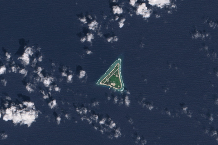 A satellite view of Minamitorishima, a Pacific atoll in Japan’s exclusive economic zone