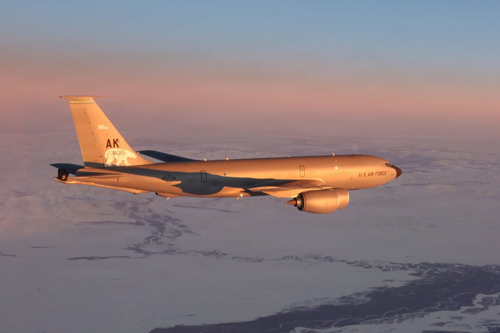 A US Air Force KC-135 “Stratotanker” flies over northern Alaska on March 4. Photo: Handout