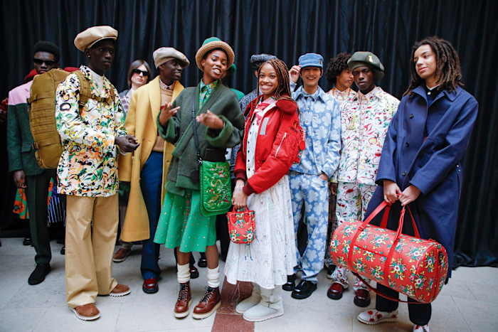 Models backstage at&nbsp;Nigo’s debut Kenzo AW22&nbsp;show