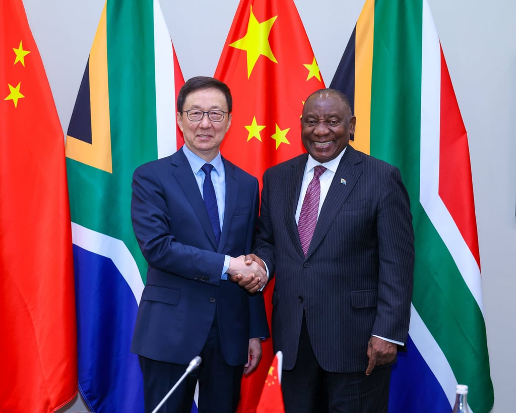 Vice-President Han Zheng and South African President Cyril Ramaphosa in Cape Town on March 25. Photo: Xinhua