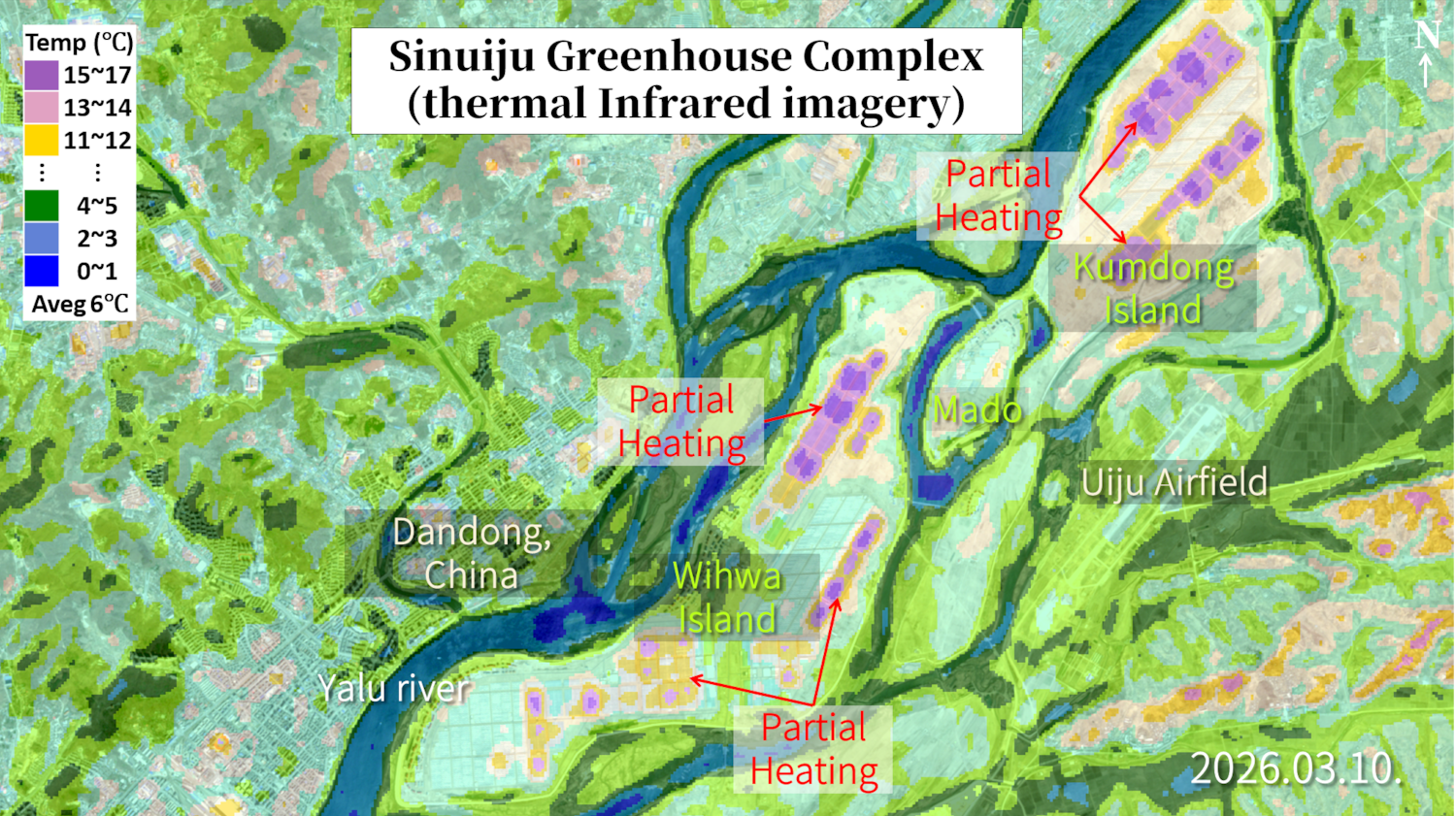 Data from the U.S. Landsat-8 satellite indicates that active heating is detectable in only about 200 hectares — roughly 44% — of the total 450-hectare facility. Analyzed by Bruce Songhak Chung.