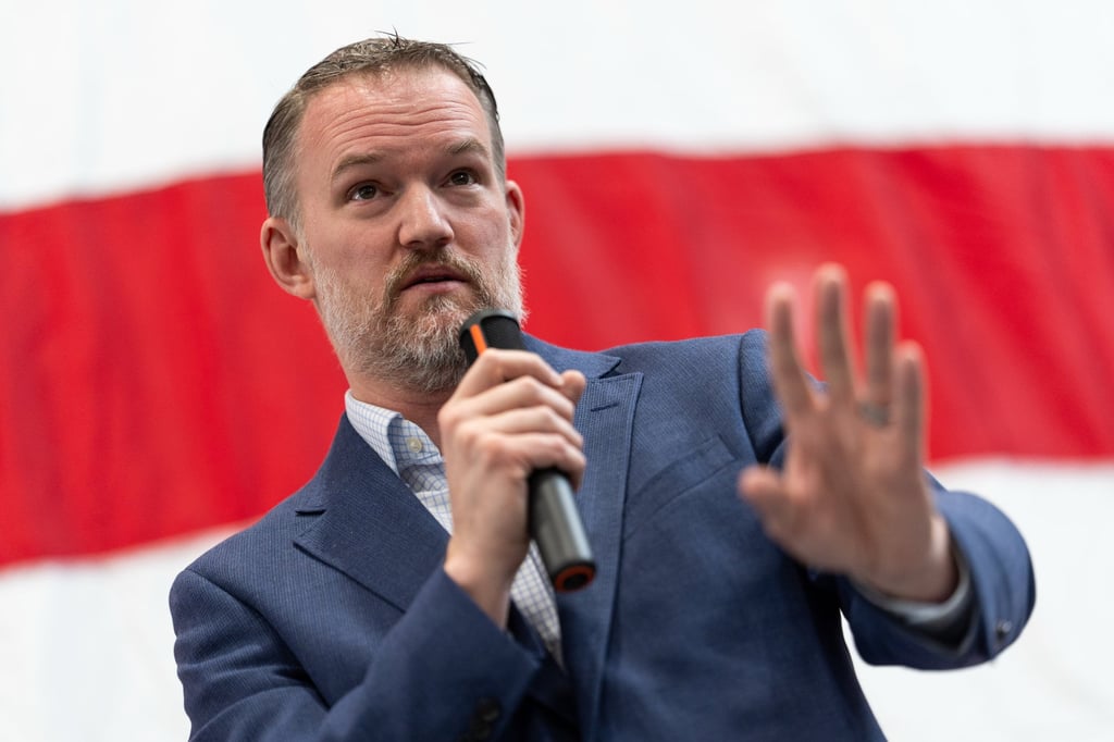 US Trade Representative Jamieson Greer speaks to reporters during a tour of Atomic Industries’ manufacturing facility in Warren, Michigan, on April 9. Photo: AP